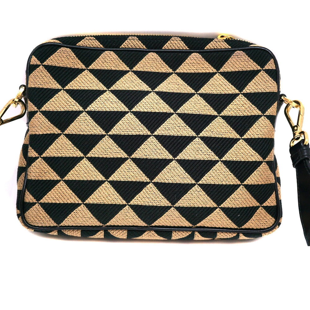 Prada Symbole shoulder embroidered black beige bag